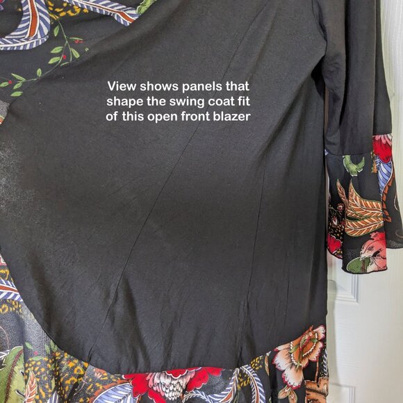 Daniali black with floral print edges open front blazer, Sz XL, also fits Sz L, - Picture 14 of 15